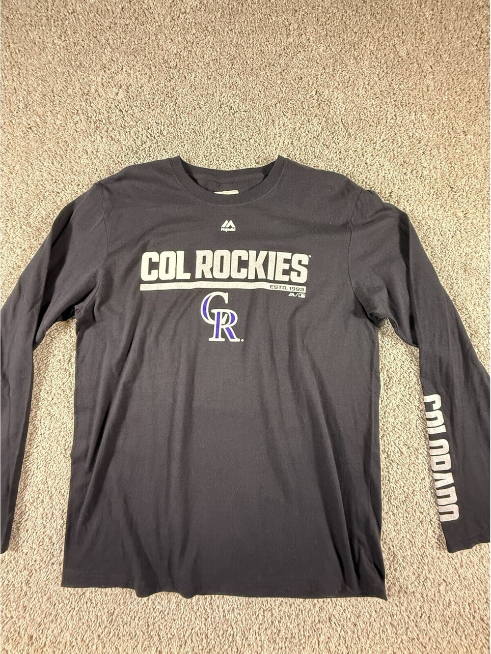 NWOT Majestic Colorado Rockies T Shirt Size Large Black Long Sleeve